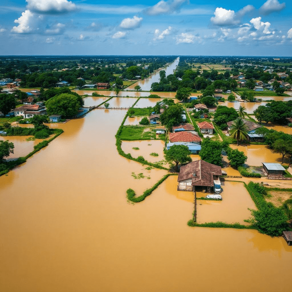 Aerial view of flooded villages in Assam